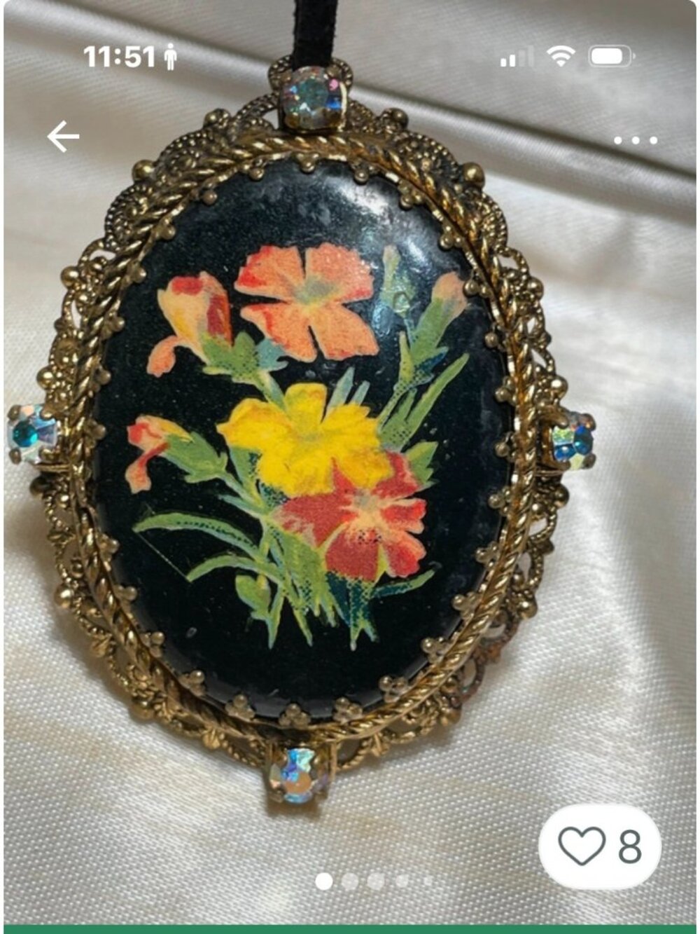This exquisite vintage West German floral porcelain gold-tone filigree necklace